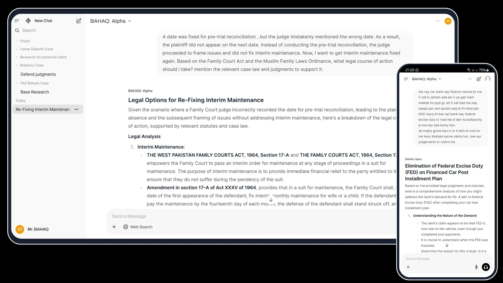 BAHAQ AI platform UI showing dashboard and key features.